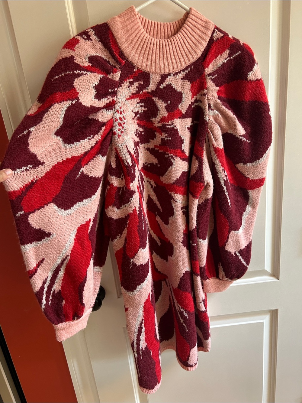 Farm Rio Flower Knit Pink and Red Patterned Mini Sweater Dress Size M - Picture 2 of 7